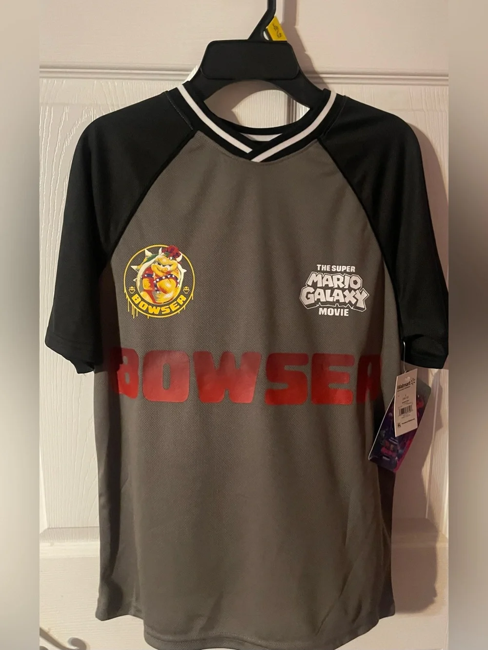NWT Super Mario Bowser Soccer Jersey Boy Large 10/12 Gray Black Mesh Graphic Tee